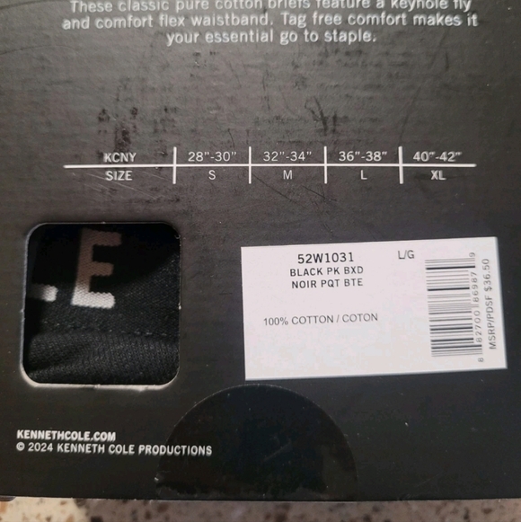 Kenneth Cole New York Mens Size Large 36-38 100% Cotton Black Underwear Briefs - Picture 6 of 9